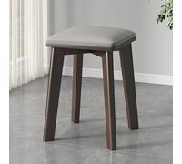 Modern Upholstered Makeup Stool, Wooden Vanity Chair with Anti-Slip Pads, Stylish 4-Legged for Dressing Table, Grey Walnut Legs, Perfect for Makeup Application