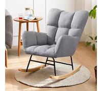 Modern Upholstered Nursery Rocking Chair - Stylish Glider Armchair for Living Room & Nursery High Back Recliner Sturdy Wooden Base Cozy Lounge Chair (Light Grey)