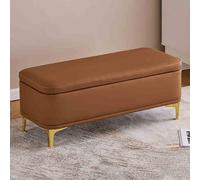 Modern Upholstered Ottoman Bench for Bedroom & Living RoomStylish End of Bed Storage Stool Safe Hinged Lift Top Brown Fabric 100x40x40cm