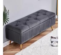 Modern Upholstered Shoe Bench with Button Tufting Stylish Storage Ottoman Rectangular Footrest for Living Room & Bedroom Elegant Grey 60 cm