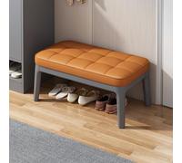 Modern Upholstered Shoe Bench with Wood Legs Gray Leather Cushion Entryway Storage Stool Stylish 28" Long Shoe Perfect for Hallway & Mudroom