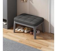 Modern Upholstered Shoe Bench with Wood Legs Leather Cushion Storage Stool for Entryway Stylish Gray & Dark Gray 20" L x 12" W x 15" H - Perfect for Shoes & Decor
