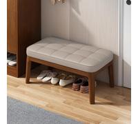 Modern Upholstered Shoe Bench with Wooden Legs Soft Leather Cushion Stylish Entryway Storage Stool (Walnut & Khaki 28" L x 12" W x 15" H) - Perfect for nizing Footwear