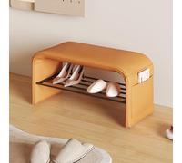 Modern Upholstered Stool 2 Tier Multifunctional Shoe Changing Stool Metal Frame Ottoman Bench with Soft Cushion for Entryway Bedroom Living Room,60cm,Orange