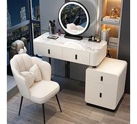 Modern Vani Desk Set with Mirror & Adjuble Lights Lar Makeup Table with Movable Nightnd & Cushed Stool Ele Dressing Table for Women - White/Black