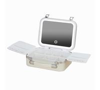 Modern Vanity Case with Wing Design Cosmetic Storage Box LED Lights Mirrored Cosmetics Storage Container Portable Vanity Case Adjustable Brightness