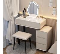 Modern Vanity Desk Set with Adjustable Mirror Lights Textured Slate Countertop Makeup Table with Drawer & Stool 3 Lighting Modes for Perfect Makeup Application