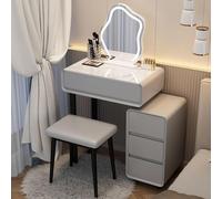 Modern Vanity Desk Set with Adjustable Mirror Lights Textured Slate Countertop Makeup Table with Drawer & Stool 3 Lighting Modes for Glamorous Makeup Experience