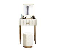 Modern Vanity Set with Drawers & Mirror Makeup Table with Upholstered Round Stool Marble Top & Iron Frame Pink 40x60cm - Beauty Station for Glamorous Looks