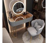 Modern Vanity Set with Glass Top Luxury Makeup Table Smart LED Mirror & Stool Ideal for Family Bedroom Gray 80cm - Stylish Makeup Station for Women
