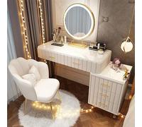 Modern Vanity Set with LED Light & Adjustable Brightness 5 Drawer Makeup Station Bedroom Makeup Table with Velvet Chair 80/100 * 40 * 76 CM 3 Colors Available