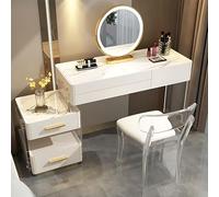 Modern Vanity Set with LED Makeup Mirror & Crystal Chair - Stylish Solid Wood, 3-Drawer Storage, Elegant Home Decor, Ideal for Bedroom & Beauty Routines.