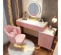 Modern Vanity Table Set with LED Light & Adjustable Brightness Mirror 5 Drawer Makeup Station Velvet Chair for Bedroom Stylish Makeup Desk - 3 Color Options Available 80/100 * 40 * 76 CM