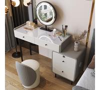 Modern Vanity Table Set With Smart Led Touch Control Mirror Spacious Storage Soft Makeup Stool Large Drawers All Wood Frame Ideal Vanity Desk For Bedroom And Small Spaces Orange,Grey,D_47.2IN
