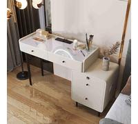 Modern Vanity Table Set With Smart Led Touch Control Mirror Spacious Storage Soft Makeup Stool Large Drawers All Wood Frame Ideal Vanity Desk For Bedroom And Small Spaces Orange,White,A_47.2IN