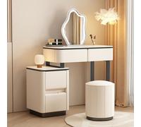 Modern Vanity Table with LED Lights & Mirror Upholstered Stool & Side Cabinet Stylish Dressing Table for Bedroom/Dressing Room Ideal for Girls & Women (Color: Milk White)