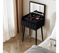 Modern Vanity Table With Led Mirror Lights And Stool Compact Makeup Desk For Small Spaces Flip Top Triple Lighting Mirror And Silent Slides Drawer Transparent Glass Surface White,Black,A_23.6IN