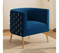 Modern Velvet Accent Chair, Comfy Handmade Woven Bucket Arm Chair, Fluffy Tufted Upholstered Single Sofa for Living Room, Bedroom, Office, Waiting Room