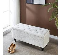Modern Velvet Accent Table with Crystal Buttons Solid Fir Wood Frame Upholstered Storage Ottoman 60 x 40 x 45 cm (24 x 16 x 18 inches) for Living Room Decor