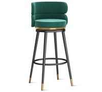 Modern Velvet Bar Stool Set of 2 - High Back 65cm Height Green Upholstered Kitchen Island Chairs with Footrest - Chic Design for Dining Room & Home Bar