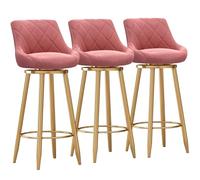 Modern Velvet Bar Stool Set of 3 Swivel Bar Chairs with Upholstered Backrest & Gold Metal Footrest for Kitchen Island Dining Room Pink 75 cm