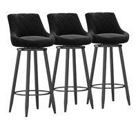 Modern Velvet Bar Stool Set of 3 Swivel Upholstered Bar Chairs with Backrest & Black Metal Footrest for Kitchen Island Dining 65 cm Black
