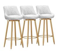 Modern Velvet Bar Stool Set of 3 Swivel Upholstered Dining Chairs with Gold Metal Footrest and Backrest for Kitchen Island White 75cm