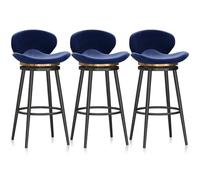 Modern Velvet Bar Stool Swivel Counter Height Chair with Back Metal Frame Upholstered for Kitchen Island Pub Home - Blue 25.6" H - Stylish & Comfortable