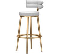 Modern Velvet Bar Stool with Gold Metal Frame Elegant High Chair for Kitchen and Bar Counter 75cm Height White Color - Stylish Seating Solution