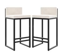 Modern Velvet Bar Stools for Kitchen Counter, 2pcs Square Upholstered High Chairs, 75cm Height, Stylish Island Seating, White Finish