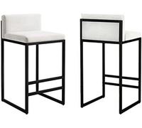 Modern Velvet Bar Stools Set of 2 Counter Height Dining Chairs with Backrest & Footrest for Kitchen Island Home Pub 75cm White Seat & Black Legs