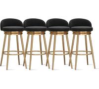Modern Velvet Bar Stools Set of 3 25.6" Low Back Kitchen Counter Chairs with Gold Metal Legs Stylish Dining Seats for Island & Dining Room Black & White