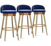 Modern Velvet Bar Stools Set of 3 with Gold Metal Legs 25.6" Low Back Counter Chairs for Kitchen Island Stylish Black & White Upholstered Dining Furniture