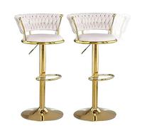 Modern Velvet Bar Stools with 360° Swivel & Adjustable Height Set of 2 - White Dining Chairs with Footrest for Kitchen Island & Breakfast Nook