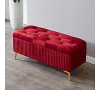 Modern Velvet Bench with Hidden Storage - Rectangular Upholstered Stool for Living Room & Bedroom, Gray (Size: 100x39x45cm, Color: Red)
