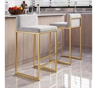 Modern Velvet Breakfast Bar Stools Set of 2 with Backrest Metal Frame White Cushion Gold Legs Kitchen Counter Stools for Island 65cm