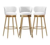 Modern Velvet Counter Height Bar Stool Set of 3Upholstered Kitchen Island Chairs with Comfy Back & Footrest for Home Dining & Pub Stylish White Design (D 65cm)