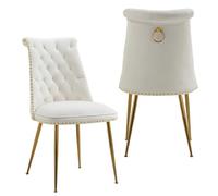 Modern Velvet Dining Chairs Set of 2 Soft Upholstered with Padded Backrest Stylish Gold Metal Legs Ideal for Living Room and Dining Room Decor
