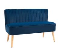 Modern Velvet Double Seat Sofa w/ Wood Frame Foam Padding High Back Soft Comfortable Compact Couch Blue