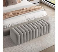 Modern Velvet End of Bed Bench - Upholstered Ottoman for Living Room Entryway & Hallway - Comfy Padded Seat & Footrest Stool - Stylish Window Bench