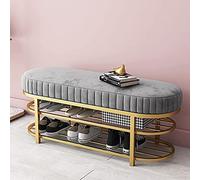 Modern Velvet Entryway Bench with Gold Shoe Rack, 2-Tier Shoe Storage nizer, Stylish Gray Hallway Furniture (Size: 60x32x43cm)