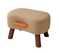 Modern Velvet Foot Stool with Handle Curved Ottoman for Living Room Padded Footrest with Wooden Legs Stylish Step Stool for Sofa - Brown Color