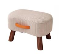 Modern Velvet Foot Stool with Handle - Small Curved Ottoman Padded Sofa Foot Rest Stylish Step Stool with Wooden Legs for Living Room (Cream)