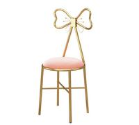 Modern Velvet Makeup Vanity Table with Bowtie Accent Chair Iron Frame Stylish Dressing Stool for Bedroom Chic Dining Stool for Girls' Room Decor