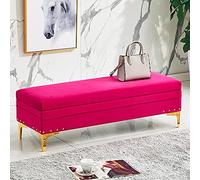 Modern Velvet Ottoman Bench Rose Red Upholstered Footrest for Living Room & Entryway Stylish Shoe Changing Stool 39x16x16 inches Perfect End of Bed Storage