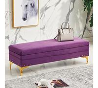 Modern Velvet Ottoman Bench Stylish Footrest & Storage Stool for Living Room Entryway Shoe Changing Purple 80x40x40cm (31x16x16in) MultiFunctional Home Decor