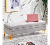 Modern Velvet Ottoman Bench Upholstered Footrest for Living Room & Entryway Stylish Shoe Changing Stool Light Gray 100x40x40cmPerfect for End of Bed Storage