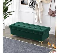 Modern Velvet Ottoman Bench with Storage - Stylish Green Upholstered Storage Box for Bedroom & Living Room Space-Saving Furniture Elegant Bed End Solution