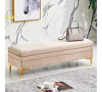 Modern Velvet Ottoman BenchCream Upholstered Footrest for Living Room & Entryway Stylish Shoe Changing Stool 39"x16"x16" End of Bed Storage Solution