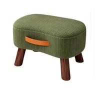 Modern Velvet Ottoman Foot Stool with HandleSmall Curved Padded Seat Stylish Sofa Footrest & Step Stool Wooden Legs Green Accent Decor for Living Room
